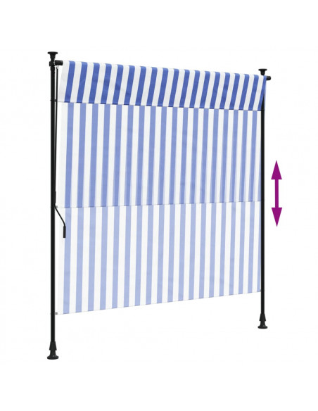 Tenda a Rullo Esterno Blu e Bianca 150x270cm Tessuto e Acciaio