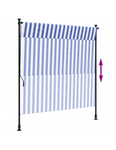 Tenda a Rullo Esterno Blu e Bianca 200x270cm Tessuto e Acciaio