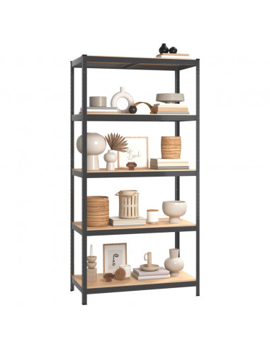 Mensola Portaoggetti 5 Strati Antracite in Acciaio e Legno