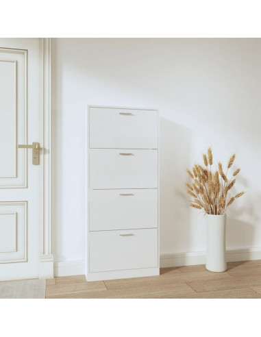 Scarpiera Bianco Lucido 59x17x150 cm in Legno Multistrato