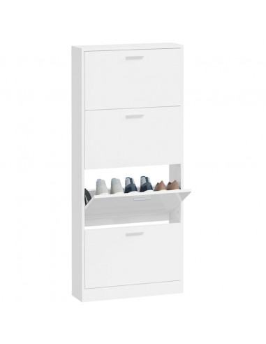 Scarpiera Bianco Lucido 59x17x150 cm in Legno Multistrato