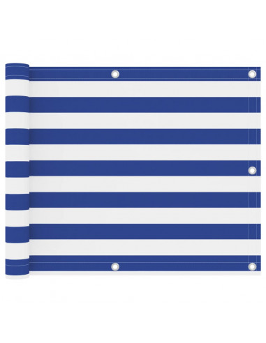 Paravento da Balcone Bianco e Blu 75x400 cm Tessuto Oxford