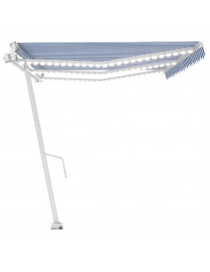 Tenda Automatica con Sensore Vento e LED 600x300 cm Blu Bianca