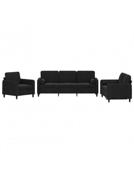 Set di Divani 3 pz con Cuscini Nero in Velluto