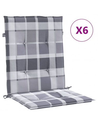 Cuscini per Sedia 6 pz a Quadri Grigi 100x50x3cm Tessuto Oxford