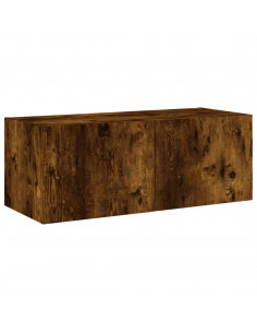 Mobile TV a Parete con Luci LED Rovere Fumo 80x35x31 cm 2