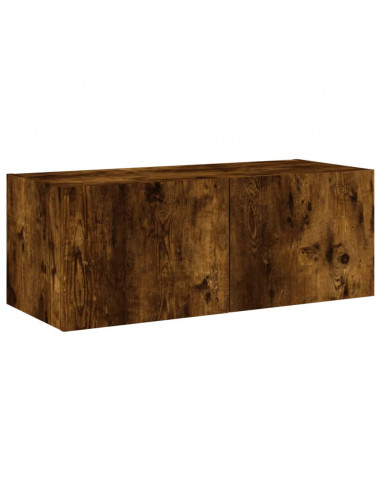 Mobile TV a Parete con Luci LED Rovere Fumo 80x35x31 cm