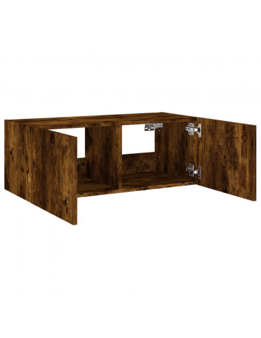 Mobile TV a Parete con Luci LED Rovere Fumo 80x35x31 cm