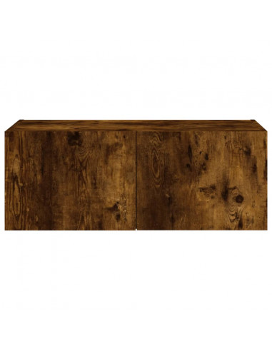 Mobile TV a Parete con Luci LED Rovere Fumo 80x35x31 cm