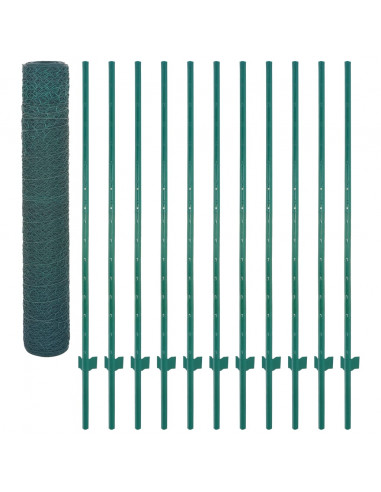 Rete per Recinzione con Pali in Acciaio 25x1,5 m Verde