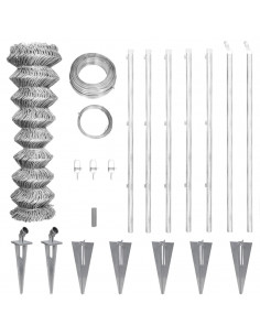Recinzione a Rete con Pali e Spuntoni Acciaio Zincato 15x1,5 m 2
