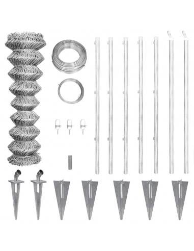 Recinzione a Rete con Pali e Spuntoni Acciaio Zincato 15x1,5 m