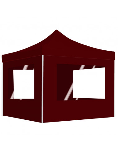 Gazebo Pieghevole in Alluminio con Pareti 3x3 m Rosso Vino
