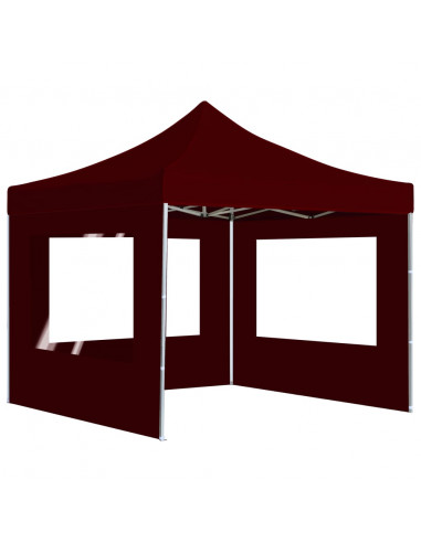 Gazebo Pieghevole in Alluminio con Pareti 3x3 m Rosso Vino