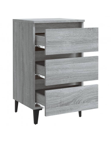 Comodino con Gambe in Metallo Grigio Sonoma 40x35x69 cm