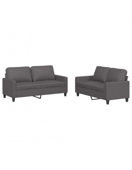 Set di Divani 2 pz con Cuscini Grigio in Similpelle