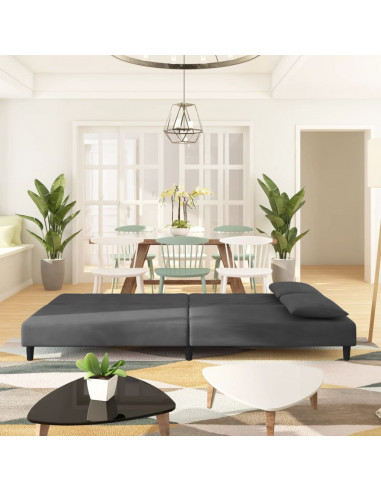 Divano Letto a 2 Posti con 2 Cuscini Grigio Scuro in Velluto