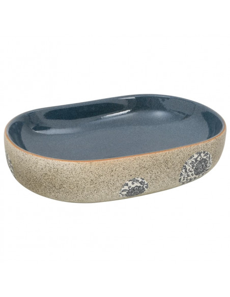 Lavabo da Appoggio Sabbia e Blu Ovale 59x40x14 cm Ceramica