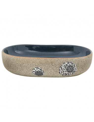 Lavabo da Appoggio Sabbia e Blu Ovale 59x40x14 cm Ceramica