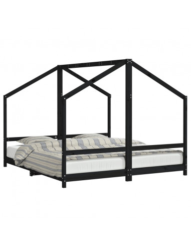 Giroletto per Bambini Nero 2x(90x200) cm Legno Massello di Pino