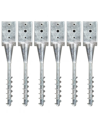 Picchetti di Terra 6 pz Argento 9x9x56 cm in Acciaio Zincato