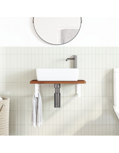Ripiano a Parete per Lavabo in Acciaio e Massello di Rovere