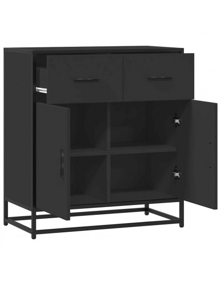 Credenza Rovere Nera 68x35x76 cm in Truciolato e Metallo