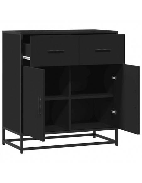 Credenza Rovere Nera 68x35x76 cm in Truciolato e Metallo