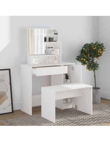 Toeletta con Specchio Bianco 86,5x35x136 cm