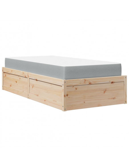 Letto con Materasso 90x190 cm in Legno Massello di Pino
