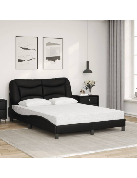Letto con Materasso Nero 140x200 cm in Similpelle