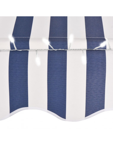 Tenda da Sole Retrattile Manuale con LED 150 cm Blu e Bianca