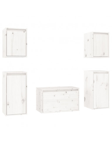 Mobili Porta TV 5 pz Bianchi in Legno Massello di Pino