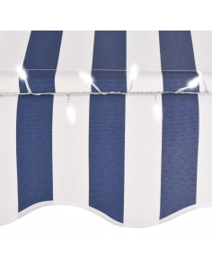 Tenda da Sole Retrattile Manuale con LED 250 cm Blu e Bianca