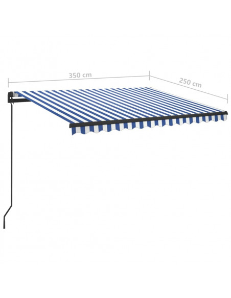 Tenda da Sole Retrattile Manuale con LED 3,5x2,5m Blu e Bianca
