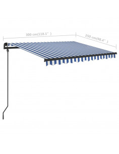 Tenda da Sole Retrattile Manuale con LED 3x2,5 m Blu e Bianco
