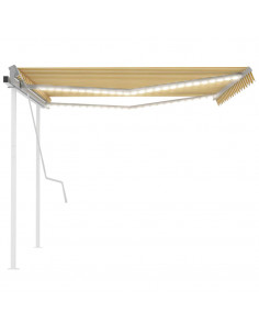 Tenda da Sole Retrattile Manuale con LED 4x3 m Gialla e Bianca