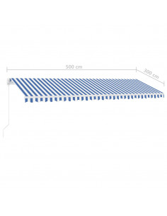 Tenda da Sole Retrattile Manuale con LED 500x300cm Blu e Bianca
