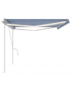 Tenda da Sole Retrattile Manuale con LED 5x3 m Blu e Bianca