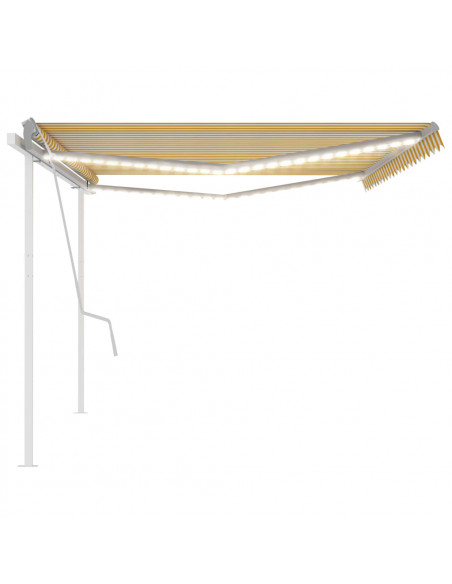 Tenda da Sole Retrattile Manuale con LED 5x3,5 m Gialla Bianca
