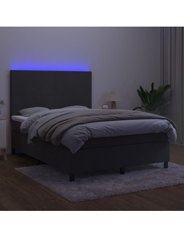 Letto a Molle con Materasso e LED Grigio Scuro 140x190 cm