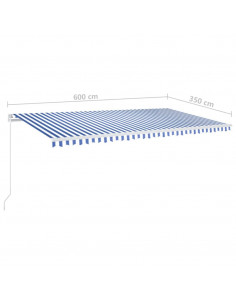 Tenda da Sole Retrattile Manuale con LED 600x350 cm Blu Bianco