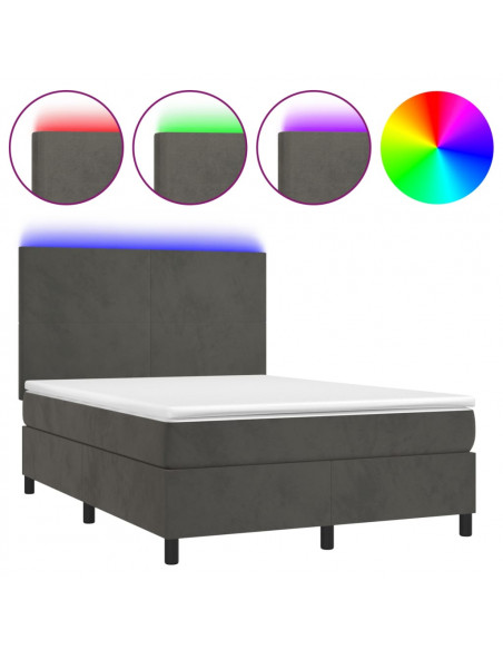 Letto a Molle con Materasso e LED Grigio Scuro 140x200 cm