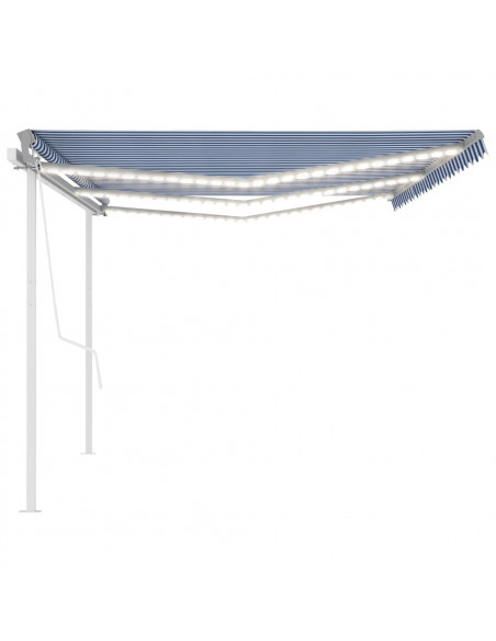 Tenda da Sole Retrattile Manuale con LED 6x3,5 m Blu e Bianca
