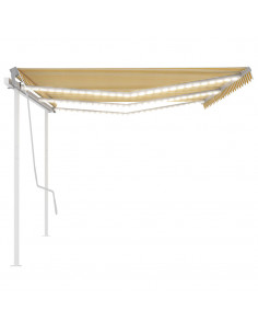 Tenda da Sole Retrattile Manuale con LED 6x3,5 m Gialla Bianca