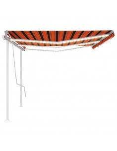 Tenda da Sole Retrattile Manuale con LED 6x3m Arancione Marrone