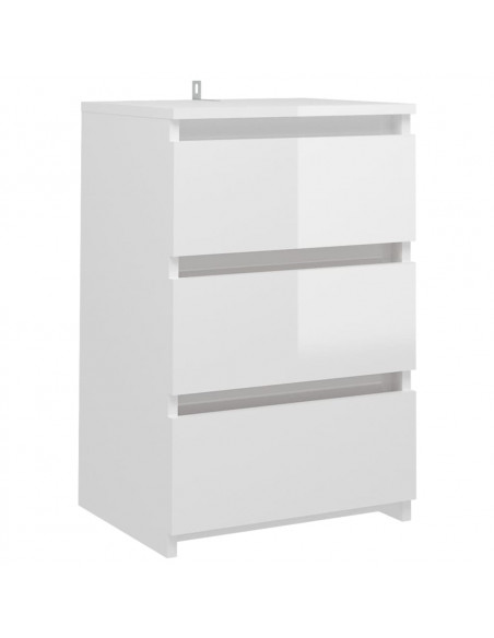 Comodino Bianco Lucido 40x35x62,5 cm in Legno Multistrato