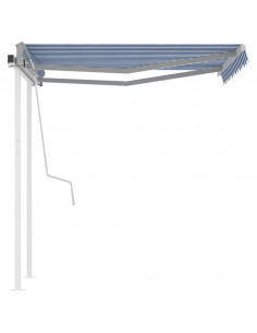 Tenda da Sole Retrattile Manuale con Pali 3x2,5 m Blu e Bianca