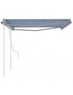 Tenda da Sole Retrattile Manuale con Pali 4x3 m Blu e Bianca