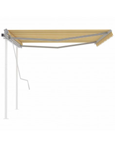 Tenda da Sole Retrattile Manuale con Pali 4x3m Gialla e Bianca